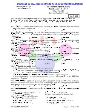 Đề thi thử đại học lần 2 năm học 2012 - 2013 môn Hóa học